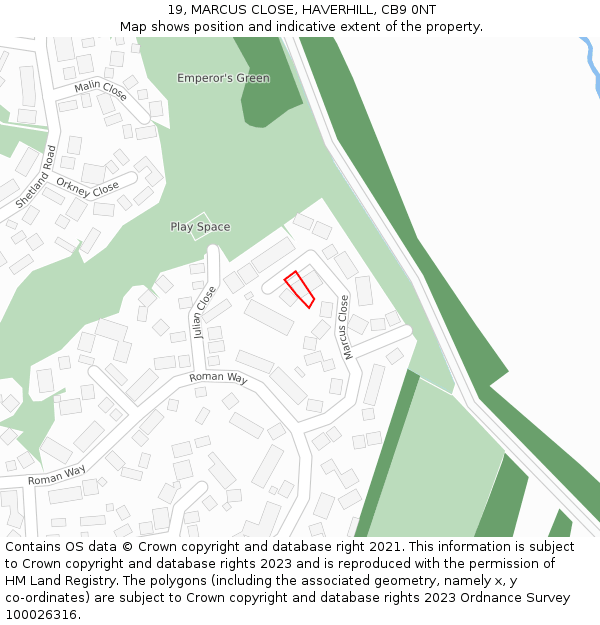 19, MARCUS CLOSE, HAVERHILL, CB9 0NT: Location map and indicative extent of plot