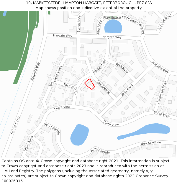 19, MARKETSTEDE, HAMPTON HARGATE, PETERBOROUGH, PE7 8FA: Location map and indicative extent of plot