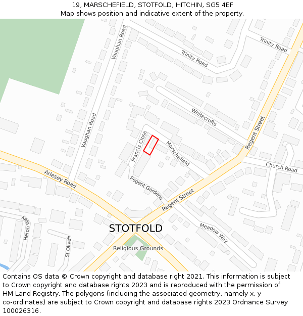 19, MARSCHEFIELD, STOTFOLD, HITCHIN, SG5 4EF: Location map and indicative extent of plot