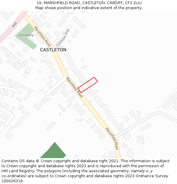 19, MARSHFIELD ROAD, CASTLETON, CARDIFF, CF3 2UU: Location map and indicative extent of plot