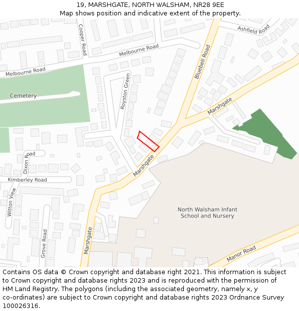 19, MARSHGATE, NORTH WALSHAM, NR28 9EE: Location map and indicative extent of plot