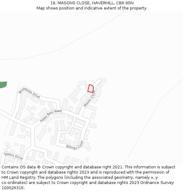 19, MASONS CLOSE, HAVERHILL, CB9 9SN: Location map and indicative extent of plot