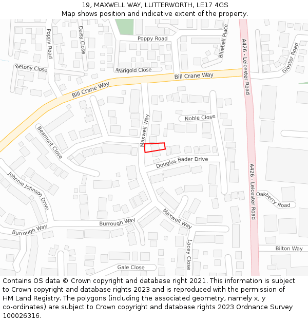 19, MAXWELL WAY, LUTTERWORTH, LE17 4GS: Location map and indicative extent of plot