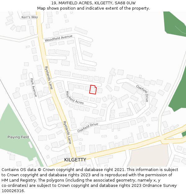 19, MAYFIELD ACRES, KILGETTY, SA68 0UW: Location map and indicative extent of plot