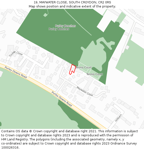 19, MAYWATER CLOSE, SOUTH CROYDON, CR2 0RS: Location map and indicative extent of plot