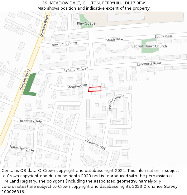 19, MEADOW DALE, CHILTON, FERRYHILL, DL17 0RW: Location map and indicative extent of plot