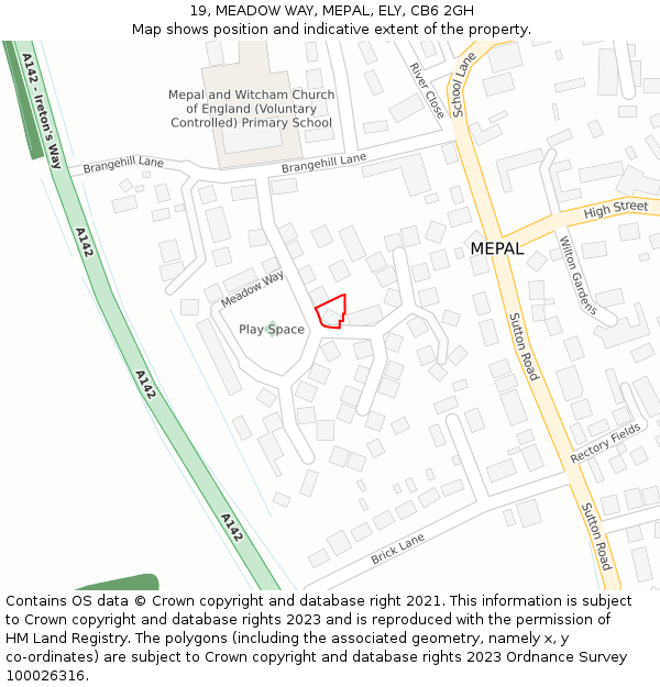 19, MEADOW WAY, MEPAL, ELY, CB6 2GH: Location map and indicative extent of plot