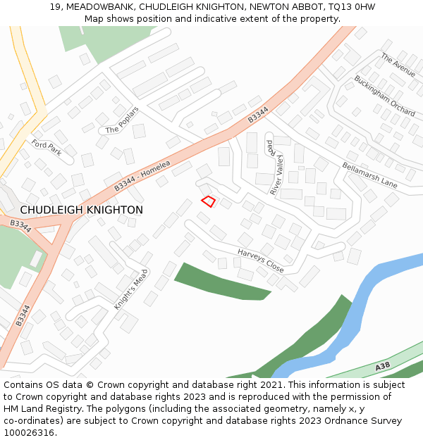 19, MEADOWBANK, CHUDLEIGH KNIGHTON, NEWTON ABBOT, TQ13 0HW: Location map and indicative extent of plot