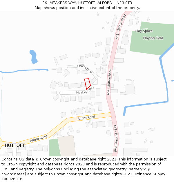 19, MEAKERS WAY, HUTTOFT, ALFORD, LN13 9TR: Location map and indicative extent of plot
