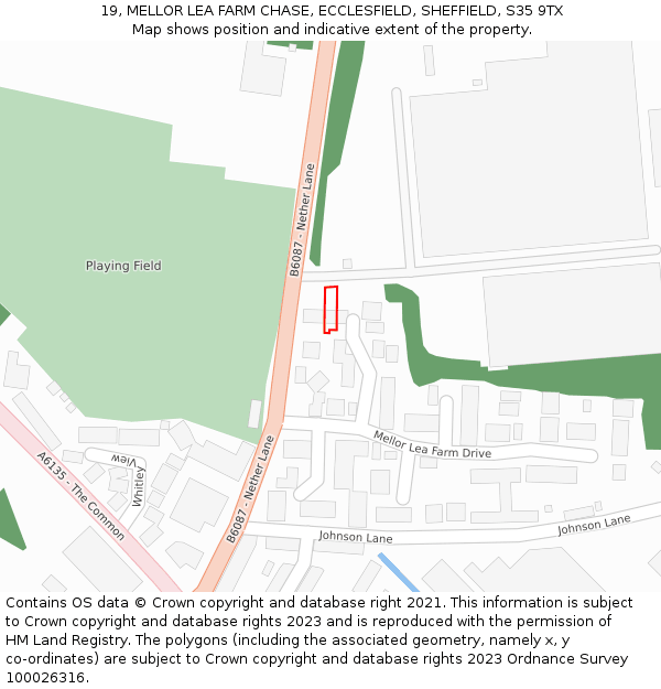 19, MELLOR LEA FARM CHASE, ECCLESFIELD, SHEFFIELD, S35 9TX: Location map and indicative extent of plot