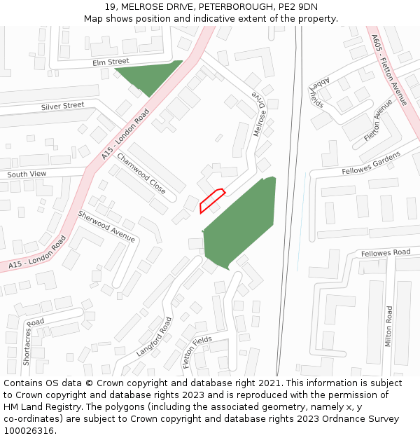 19, MELROSE DRIVE, PETERBOROUGH, PE2 9DN: Location map and indicative extent of plot