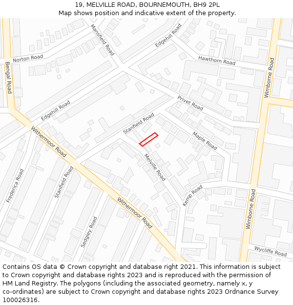 19, MELVILLE ROAD, BOURNEMOUTH, BH9 2PL: Location map and indicative extent of plot