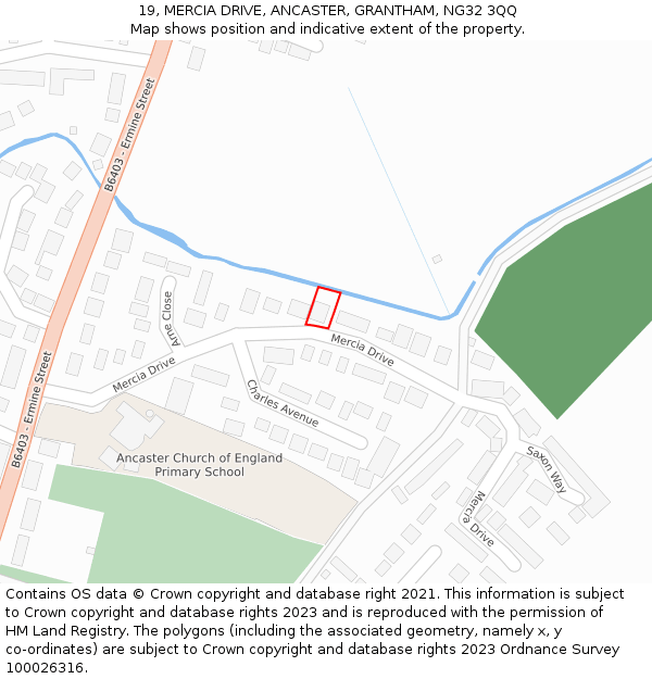 19, MERCIA DRIVE, ANCASTER, GRANTHAM, NG32 3QQ: Location map and indicative extent of plot