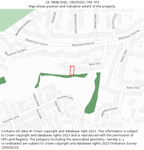 19, MERE END, CROYDON, CR0 7PS: Location map and indicative extent of plot