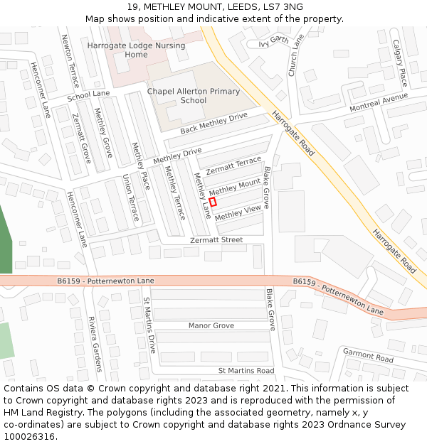 19, METHLEY MOUNT, LEEDS, LS7 3NG: Location map and indicative extent of plot