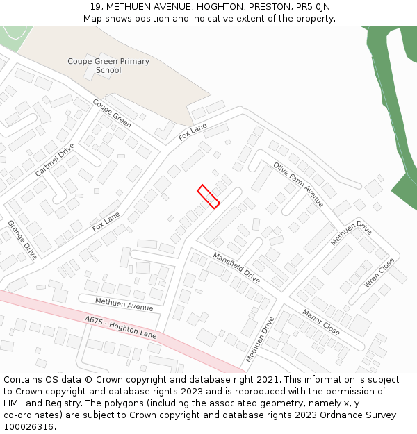 19, METHUEN AVENUE, HOGHTON, PRESTON, PR5 0JN: Location map and indicative extent of plot