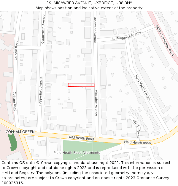 19, MICAWBER AVENUE, UXBRIDGE, UB8 3NY: Location map and indicative extent of plot
