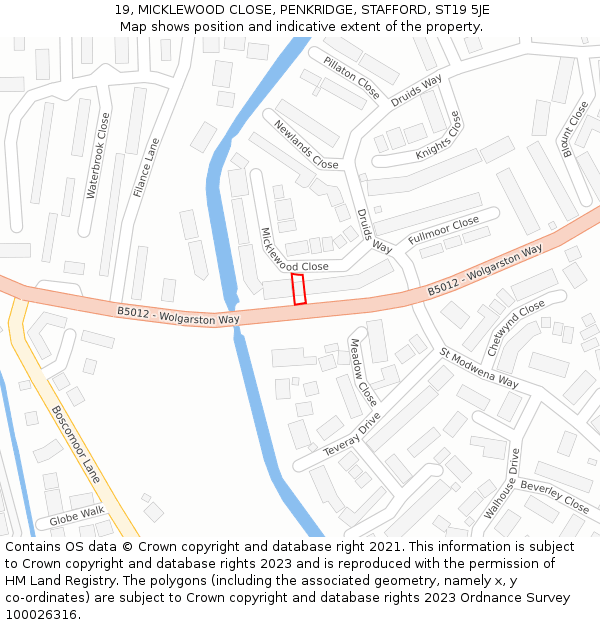 19, MICKLEWOOD CLOSE, PENKRIDGE, STAFFORD, ST19 5JE: Location map and indicative extent of plot