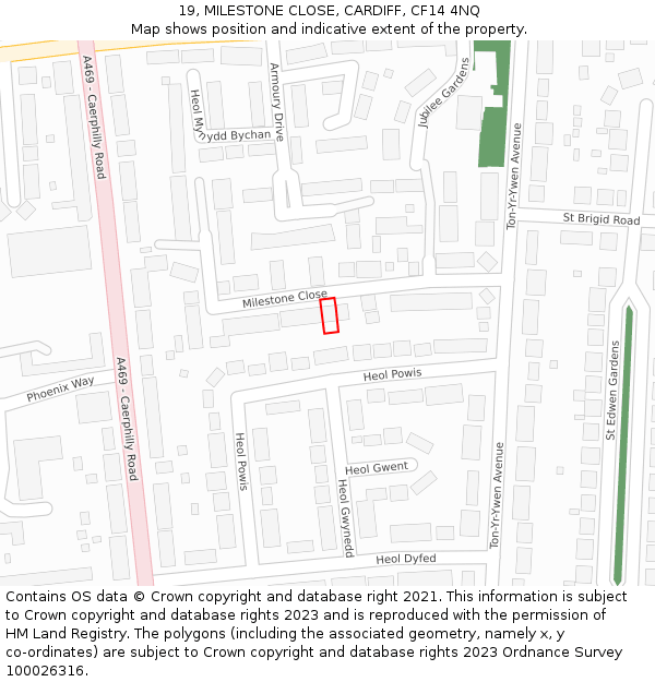 19, MILESTONE CLOSE, CARDIFF, CF14 4NQ: Location map and indicative extent of plot