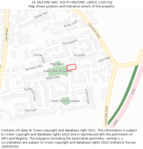 19, MILFORD WAY, SOUTH MILFORD, LEEDS, LS25 5GJ: Location map and indicative extent of plot
