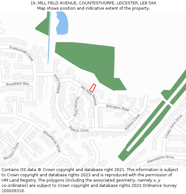 19, MILL FIELD AVENUE, COUNTESTHORPE, LEICESTER, LE8 5XA: Location map and indicative extent of plot