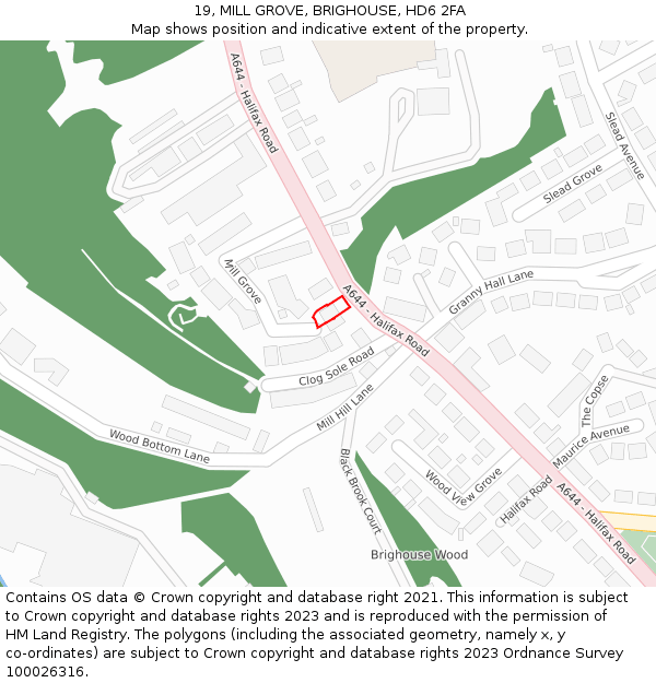 19, MILL GROVE, BRIGHOUSE, HD6 2FA: Location map and indicative extent of plot