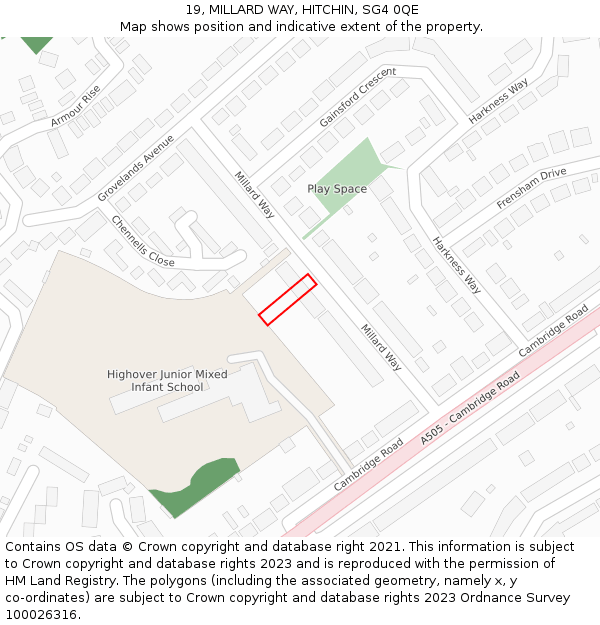 19, MILLARD WAY, HITCHIN, SG4 0QE: Location map and indicative extent of plot