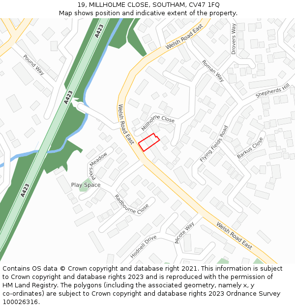 19, MILLHOLME CLOSE, SOUTHAM, CV47 1FQ: Location map and indicative extent of plot