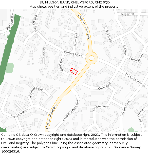 19, MILLSON BANK, CHELMSFORD, CM2 6QD: Location map and indicative extent of plot