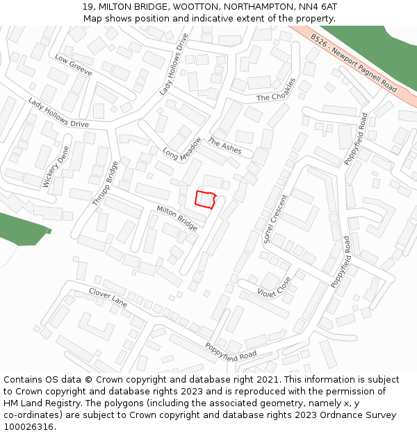 19, MILTON BRIDGE, WOOTTON, NORTHAMPTON, NN4 6AT: Location map and indicative extent of plot