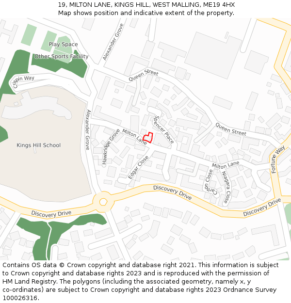19, MILTON LANE, KINGS HILL, WEST MALLING, ME19 4HX: Location map and indicative extent of plot