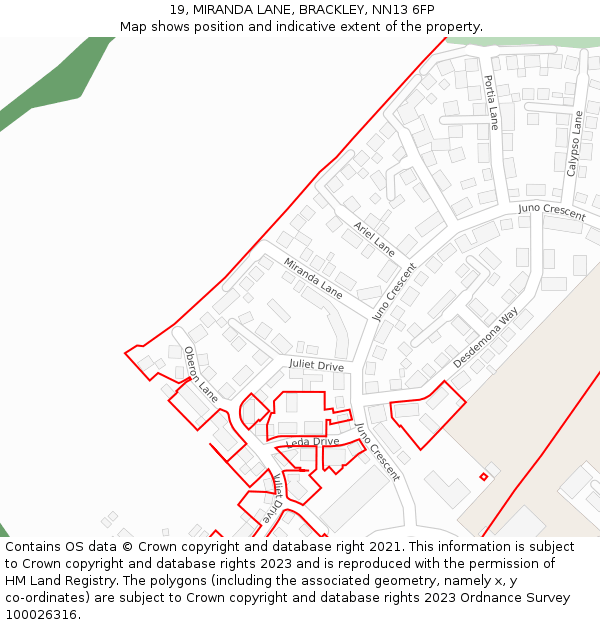 19, MIRANDA LANE, BRACKLEY, NN13 6FP: Location map and indicative extent of plot