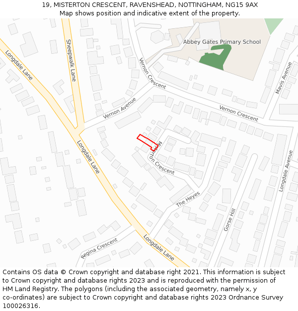 19, MISTERTON CRESCENT, RAVENSHEAD, NOTTINGHAM, NG15 9AX: Location map and indicative extent of plot