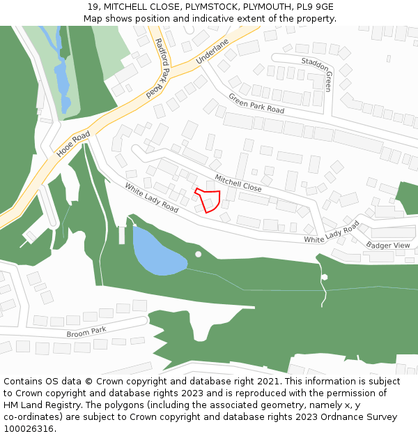 19, MITCHELL CLOSE, PLYMSTOCK, PLYMOUTH, PL9 9GE: Location map and indicative extent of plot