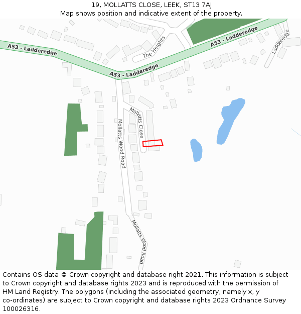 19, MOLLATTS CLOSE, LEEK, ST13 7AJ: Location map and indicative extent of plot