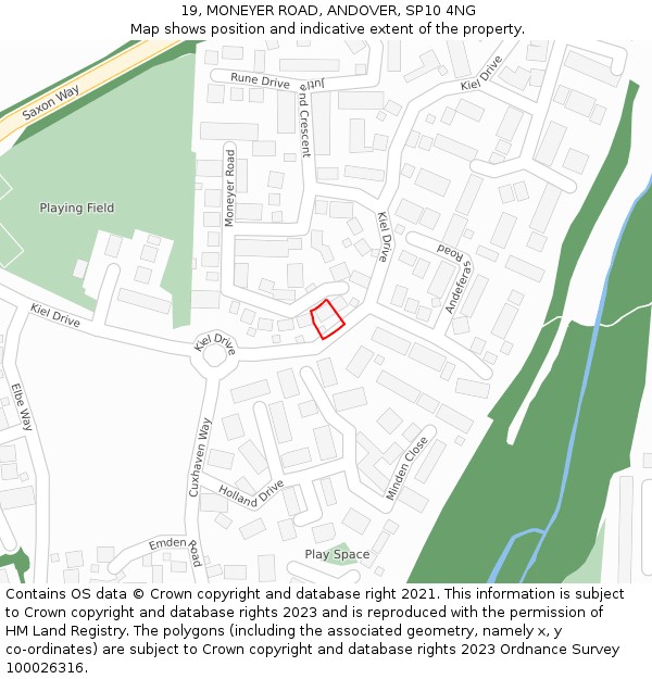 19, MONEYER ROAD, ANDOVER, SP10 4NG: Location map and indicative extent of plot
