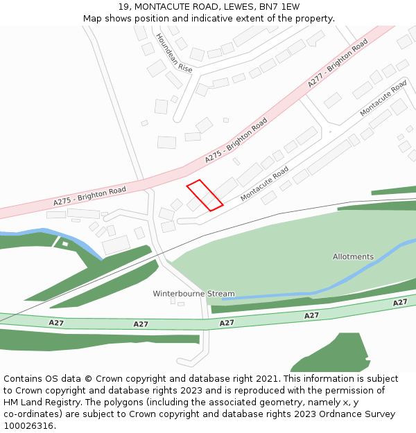 19, MONTACUTE ROAD, LEWES, BN7 1EW: Location map and indicative extent of plot