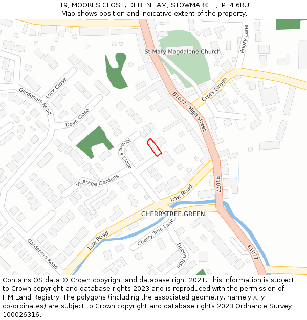 19, MOORES CLOSE, DEBENHAM, STOWMARKET, IP14 6RU: Location map and indicative extent of plot