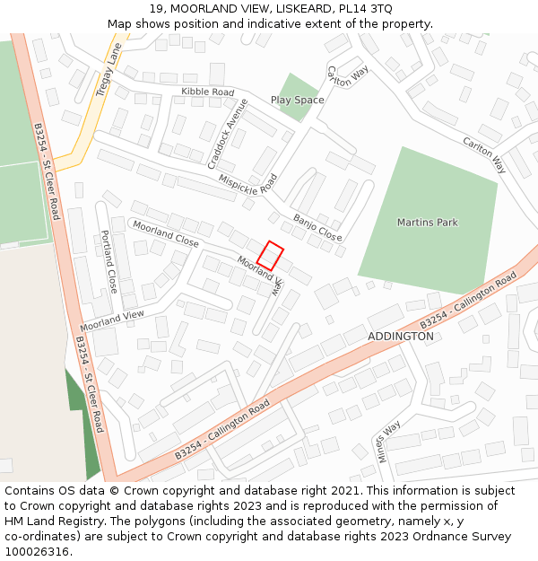 19, MOORLAND VIEW, LISKEARD, PL14 3TQ: Location map and indicative extent of plot