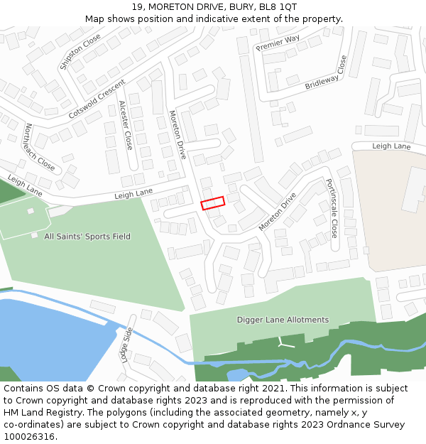 19, MORETON DRIVE, BURY, BL8 1QT: Location map and indicative extent of plot