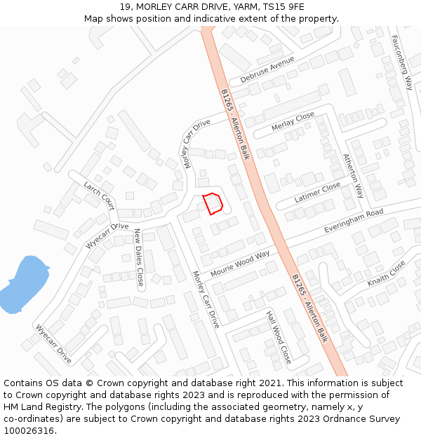 19, MORLEY CARR DRIVE, YARM, TS15 9FE: Location map and indicative extent of plot