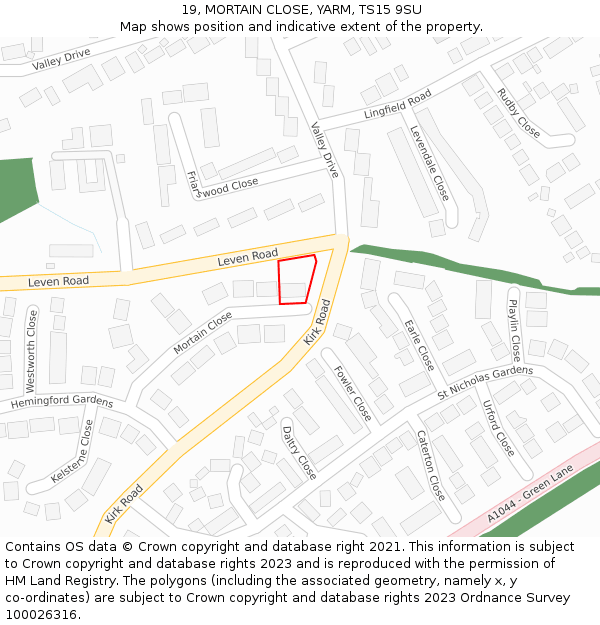 19, MORTAIN CLOSE, YARM, TS15 9SU: Location map and indicative extent of plot