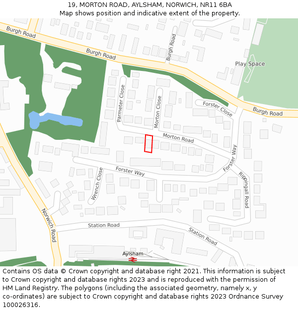 19, MORTON ROAD, AYLSHAM, NORWICH, NR11 6BA: Location map and indicative extent of plot