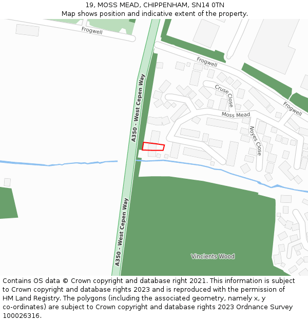 19, MOSS MEAD, CHIPPENHAM, SN14 0TN: Location map and indicative extent of plot