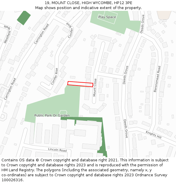 19, MOUNT CLOSE, HIGH WYCOMBE, HP12 3PE: Location map and indicative extent of plot