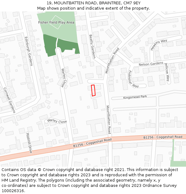 19, MOUNTBATTEN ROAD, BRAINTREE, CM7 9EY: Location map and indicative extent of plot