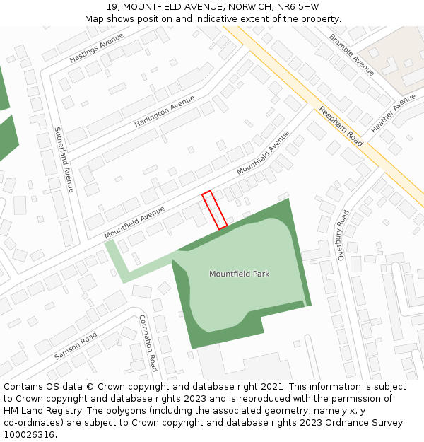 19, MOUNTFIELD AVENUE, NORWICH, NR6 5HW: Location map and indicative extent of plot