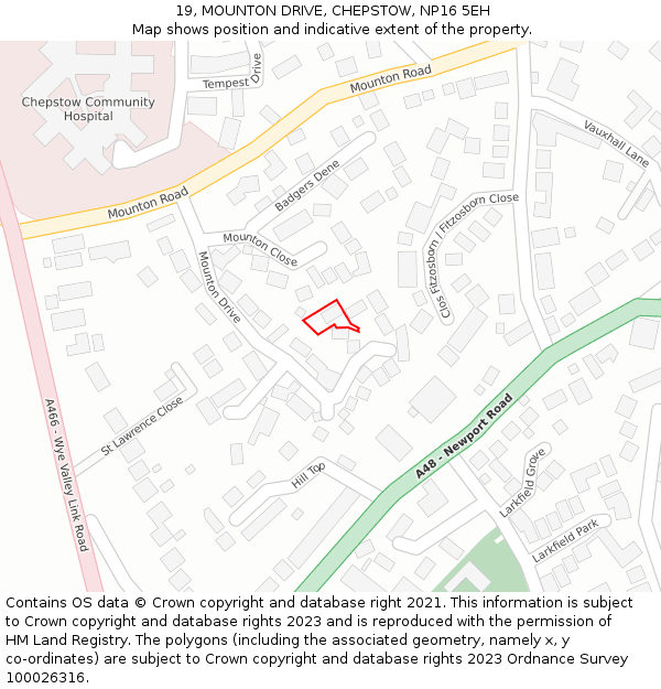 19, MOUNTON DRIVE, CHEPSTOW, NP16 5EH: Location map and indicative extent of plot