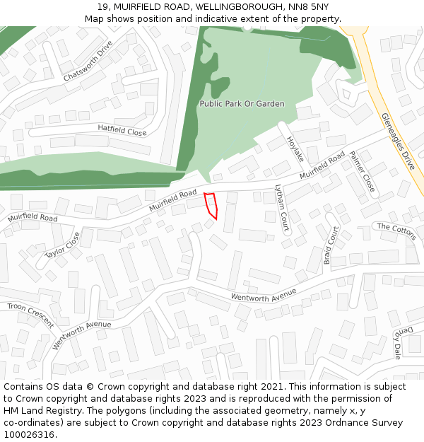 19, MUIRFIELD ROAD, WELLINGBOROUGH, NN8 5NY: Location map and indicative extent of plot