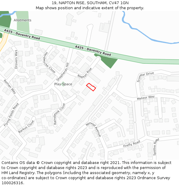 19, NAPTON RISE, SOUTHAM, CV47 1GN: Location map and indicative extent of plot